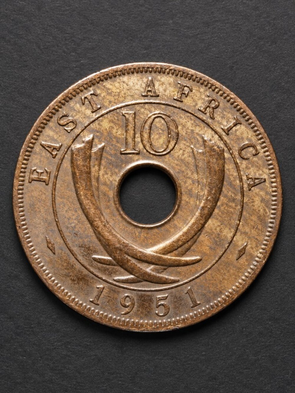 1951 East Africa 10 Cents George VI Holed Bronze Coin KM#34